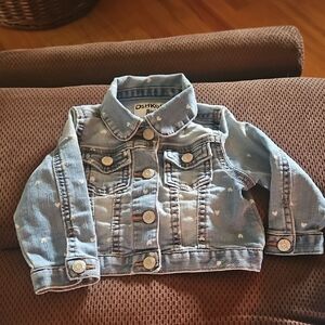 🍀OshKosh B'gosh Light Blue Heart Print Denim Jacket: 12 Months